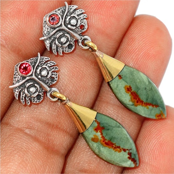 Owl Rocky mountain butte jasper silver earrings - Picture 2 of 3